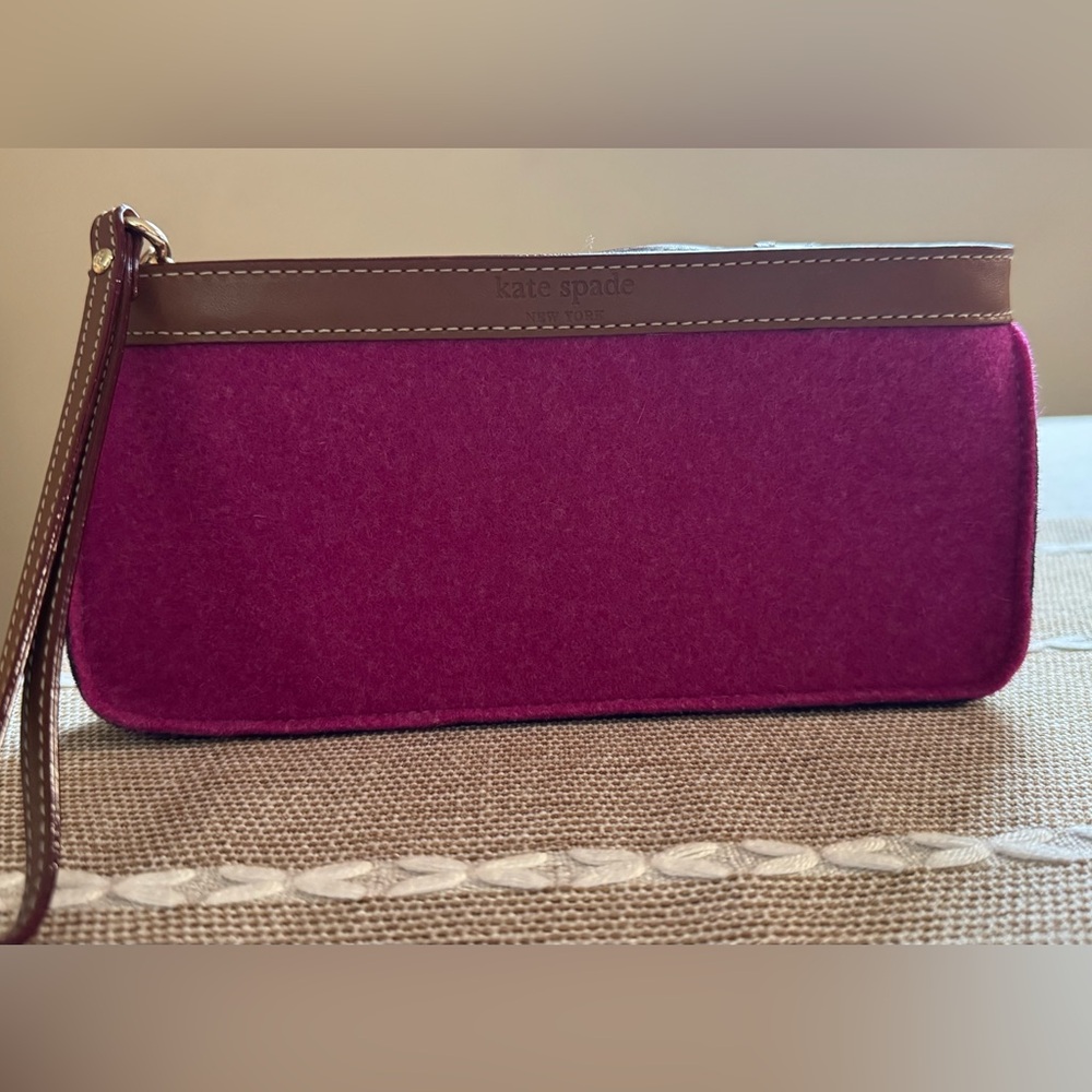 Kate Spade Felt and Leather Magenta/Orange Wristlet